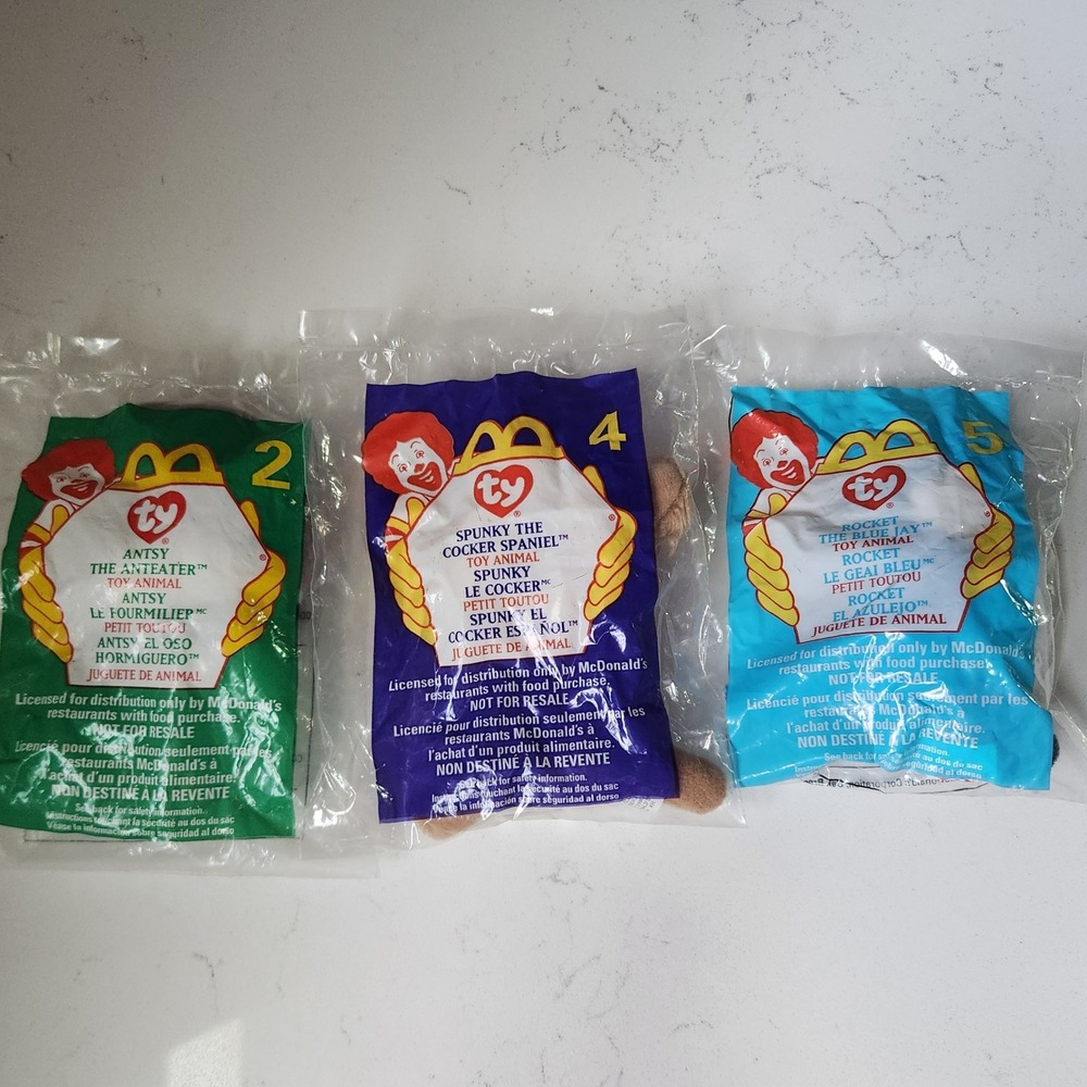 Ty Beanie Babies McDonald's Happy Meal Toys 3 Piece Antsy Spunky Rocket